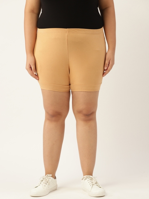 

Revolution Women Beige High-Rise Pure Cotton Yoga Sports Shorts