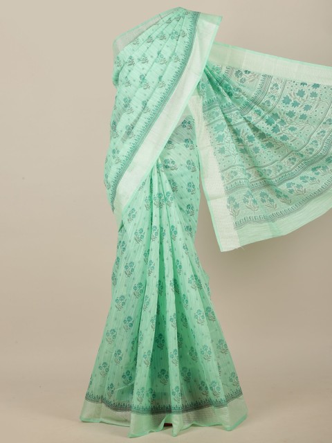 

Pothys Green & Grey Ethnic Motifs Printed Saree