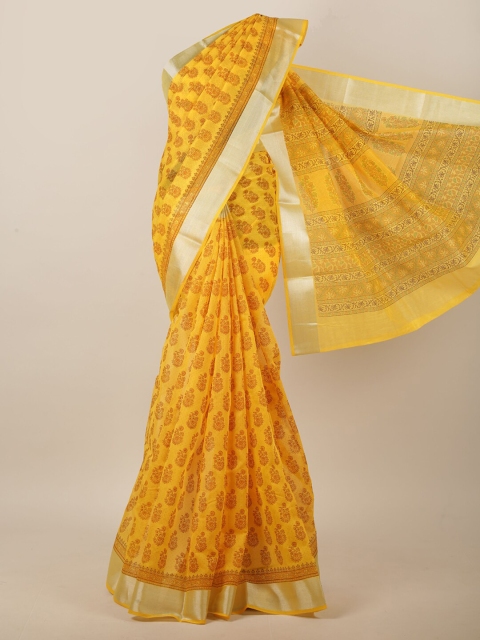 

Pothys Yellow & Maroon Ethnic Motifs Printed Saree