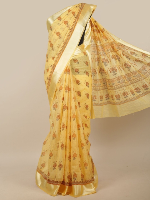 

Pothys Yellow & Brown Ethnic Motifs Printed Saree