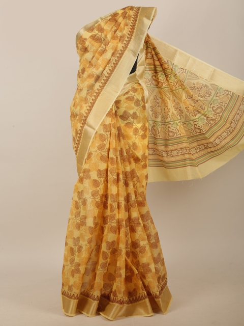 

Pothys Yellow & Brown Floral Printed Saree