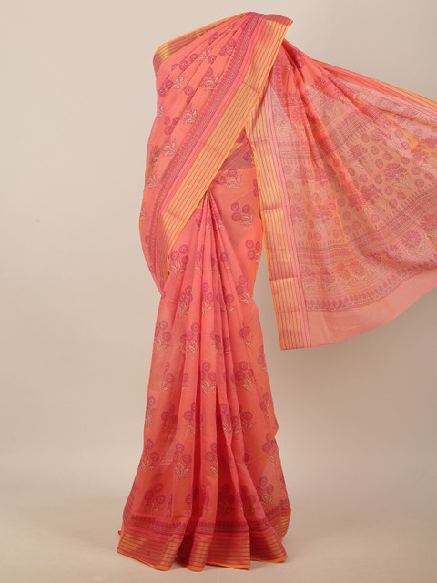 

Pothys Coral & Purple Ethnic Motifs Printed Saree