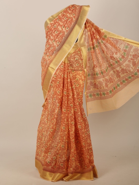 

Pothys Orange & Green Floral Printed Saree