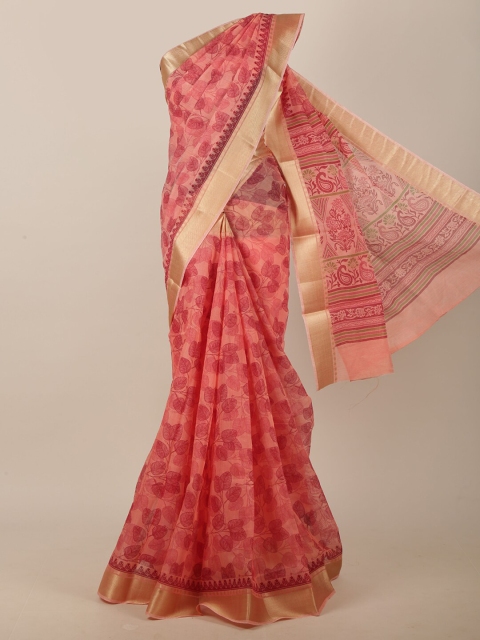 

Pothys Pink & Gold-Coloured Floral Printed Saree