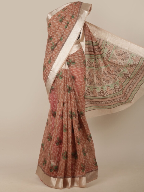 

Pothys Brown & Green Floral Printed Saree