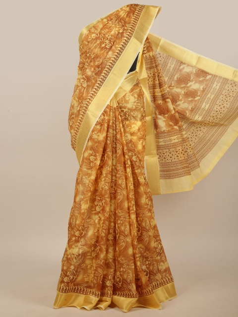 

Pothys Mustard Yellow & Brown Floral Printed Saree