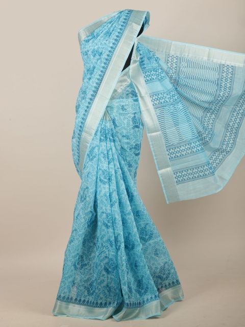 

Pothys Blue & Silver-Coloured Floral Printed Saree