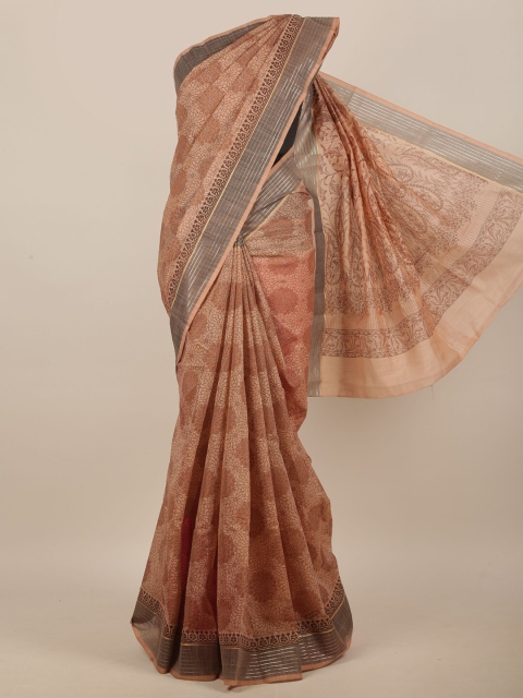 

Pothys Peach-Coloured & Brown Floral Printed Saree