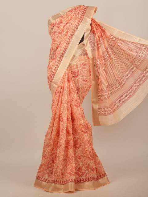 

Pothys Peach-Coloured & Orange Floral Printed Saree