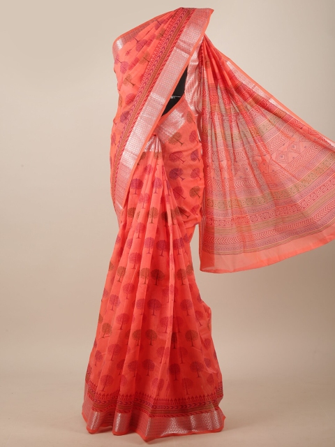 

Pothys Coral & Purple Ethnic Motifs Printed Saree
