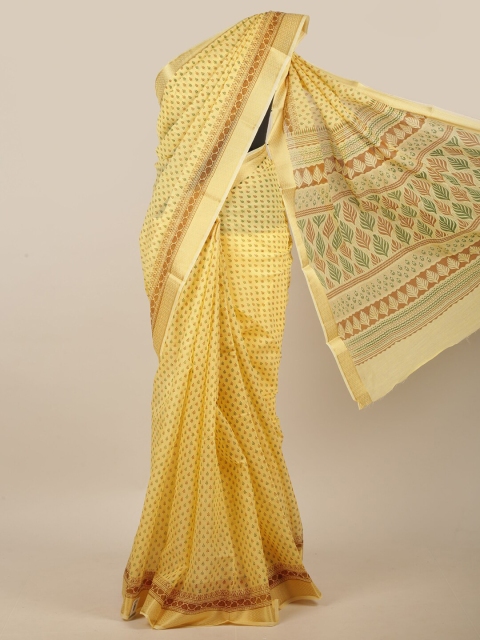 

Pothys Yellow & Brown Ethnic Motifs Printed Saree