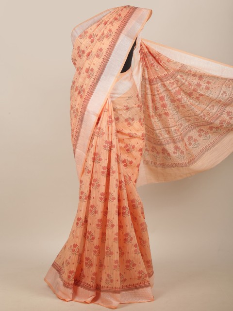 

Pothys Peach-Coloured & Orange Ethnic Motifs Printed Saree