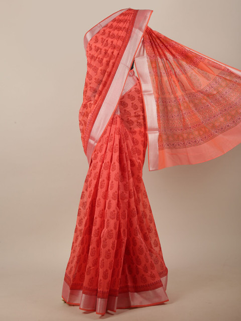 

Pothys Coral & Red Ethnic Motifs Printed Saree