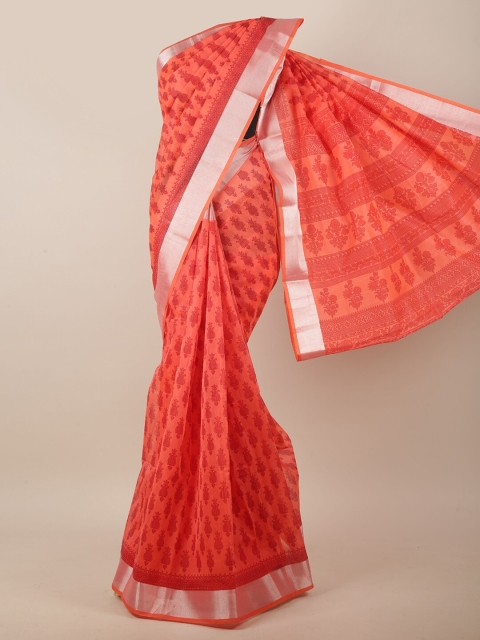 

Pothys Coral & Red Ethnic Motifs Printed Saree