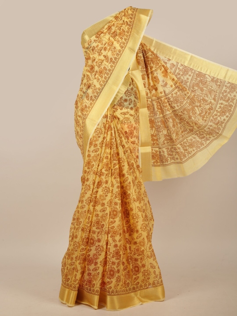 

Pothys Yellow & Brown Floral Printed Saree