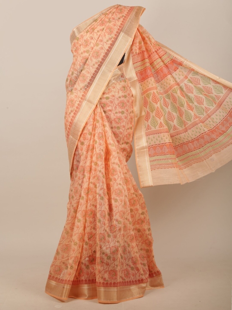 

Pothys Peach-Coloured & Orange Floral Printed Saree