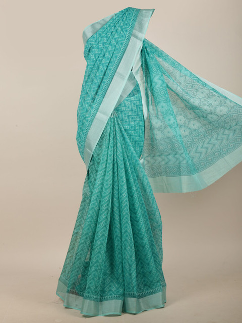 

Pothys Blue & Silver-Coloured Chevron Printed Saree
