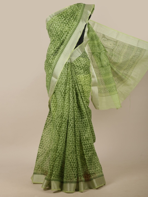 

Pothys Green & Silver-Coloured Abstract Printed Saree