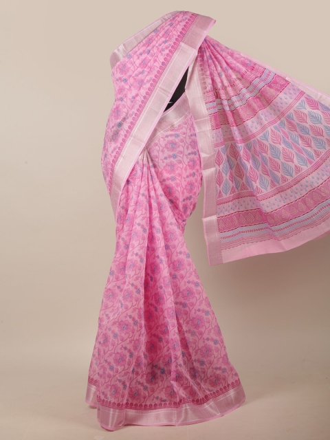 

Pothys Pink & Blue Floral Printed Saree