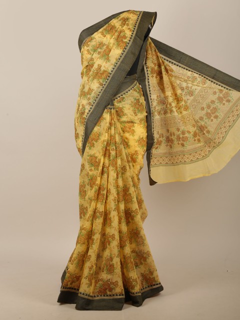 

Pothys Yellow & Brown Floral Printed Saree