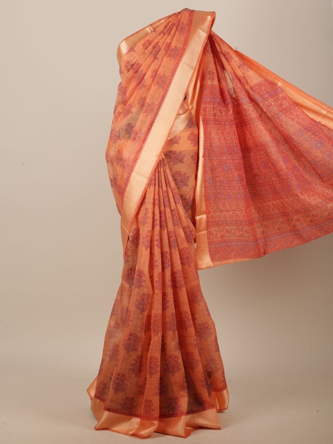 

Pothys Orange & Purple Ethnic Motifs Printed Saree
