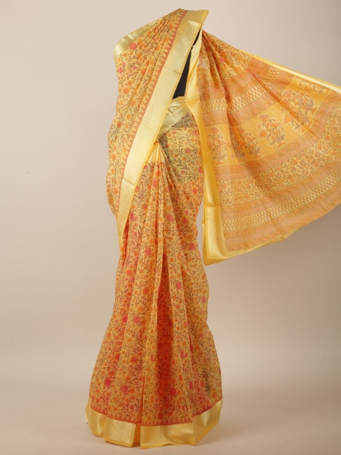 

Pothys Yellow & Orange Floral Printed Saree