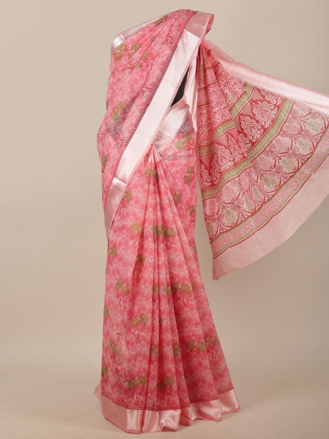 

Pothys Pink & Green Floral Printed Saree