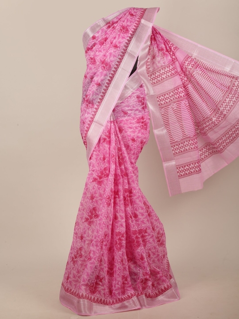 

Pothys Pink & Silver-Coloured Floral Printed Saree