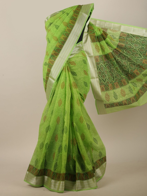 

Pothys Green & Orange Ethnic Motifs Printed Saree