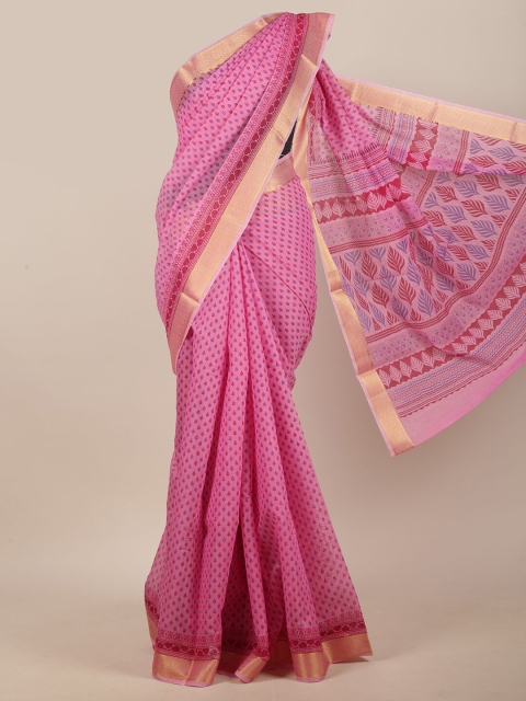 

Pothys Pink & Red Ethnic Motifs Printed Saree