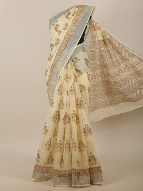 

Pothys Cream-Coloured & Brown Ethnic Motifs Printed Saree