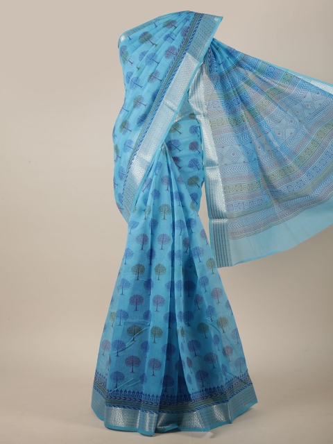 

Pothys Blue & Green Ethnic Motifs Printed Saree