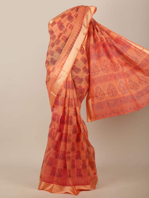 

Pothys Orange & Purple Ethnic Motifs Printed Saree