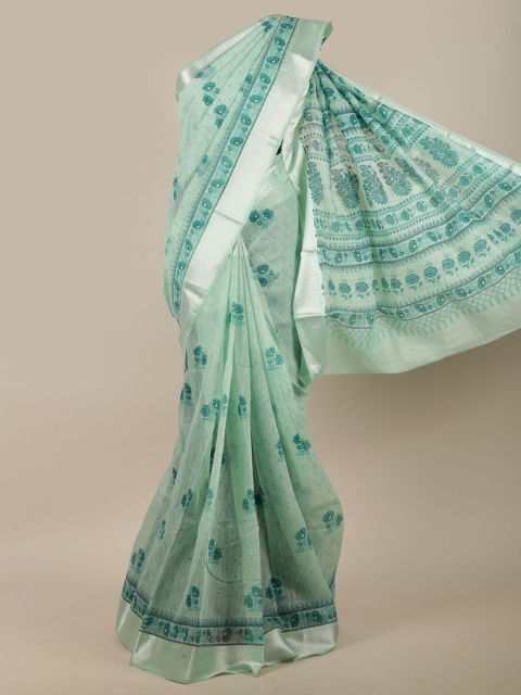 

Pothys Sea Green & Teal Ethnic Motifs Printed Saree