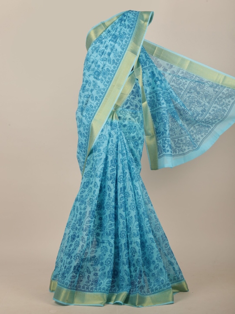

Pothys Blue & Gold-Coloured Floral Printed Saree