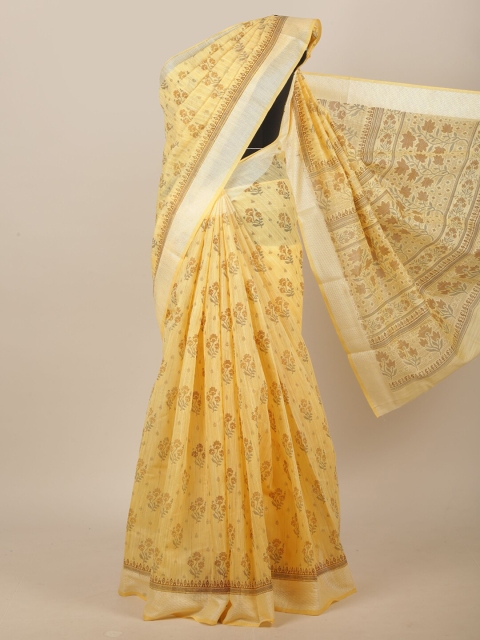 

Pothys Yellow & Brown Ethnic Motifs Printed Saree