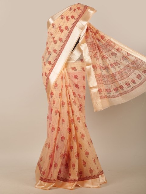 

Pothys Peach-Coloured & Maroon Ethnic Motifs Printed Saree