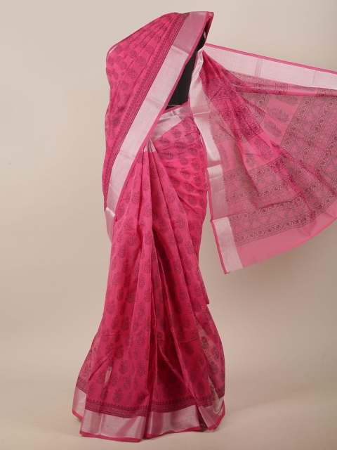 

Pothys Pink & Silver-Coloured Ethnic Motifs Printed Saree