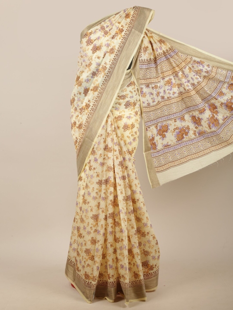 

Pothys Cream-Coloured & Brown Floral Printed Saree