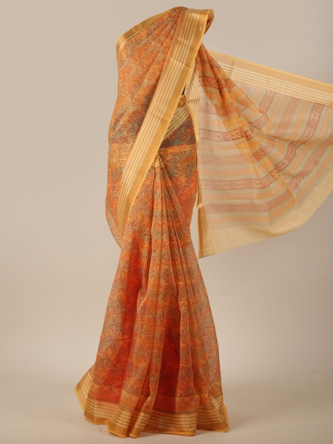 

Pothys Orange & Grey Floral Printed Saree