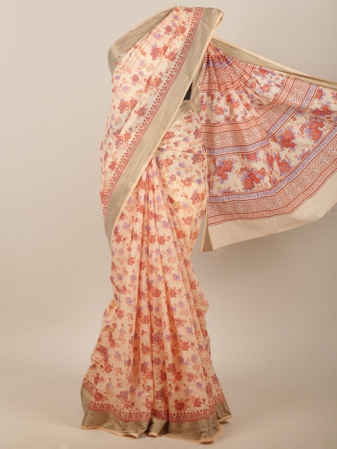 

Pothys Peach-Coloured & Brown Floral Printed Saree