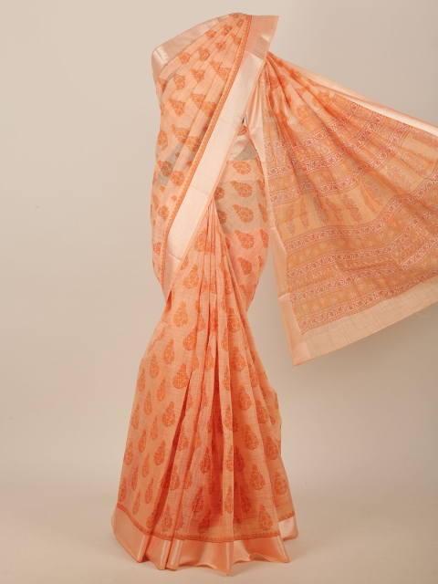 

Pothys Peach-Coloured & Orange Ethnic Motifs Printed Saree