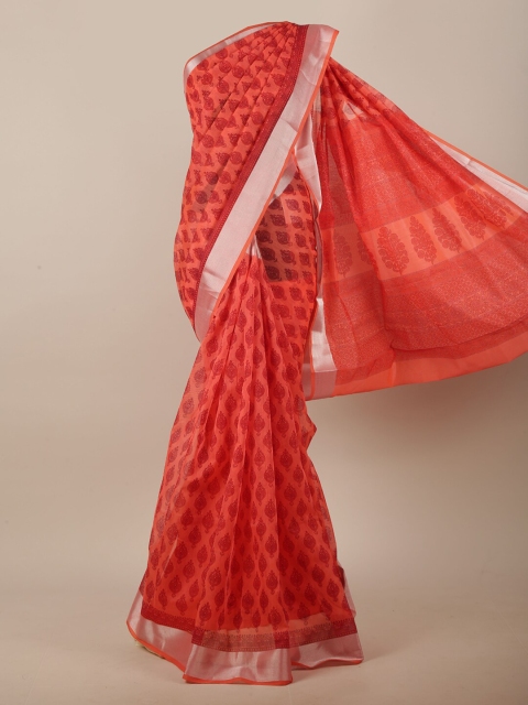 

Pothys Coral & Red Ethnic Motifs Printed Saree