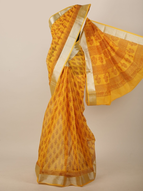 

Pothys Yellow & Brown Ethnic Motifs Printed Saree