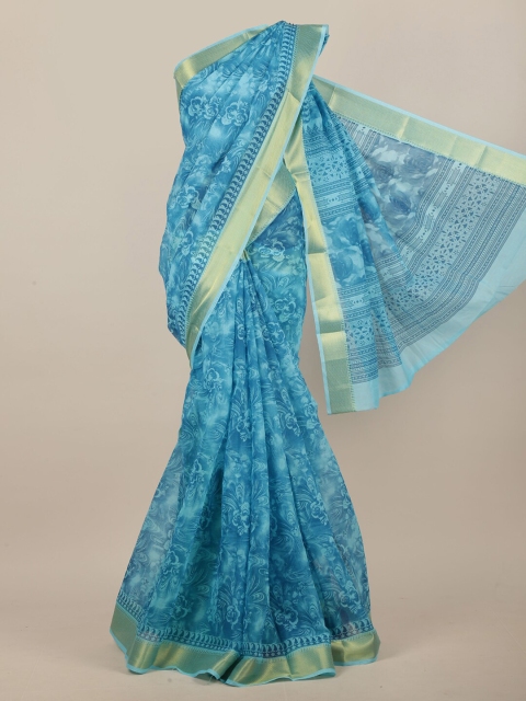 

Pothys Blue & Gold-Coloured Floral Printed Saree