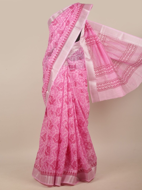 

Pothys Pink & Silver-Coloured Floral Printed Saree