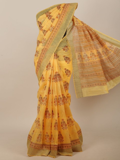 

Pothys Yellow & Brown Floral Saree