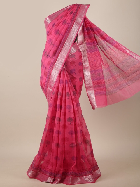 

Pothys Pink & Blue Floral Zari Saree