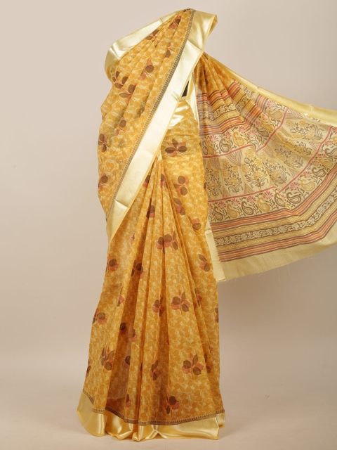 

Pothys Yellow & Brown Floral Saree