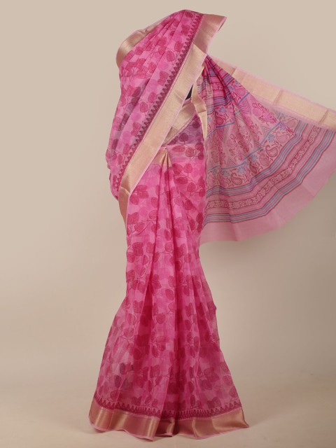 

Pothys Pink & Gold Floral Zari Saree